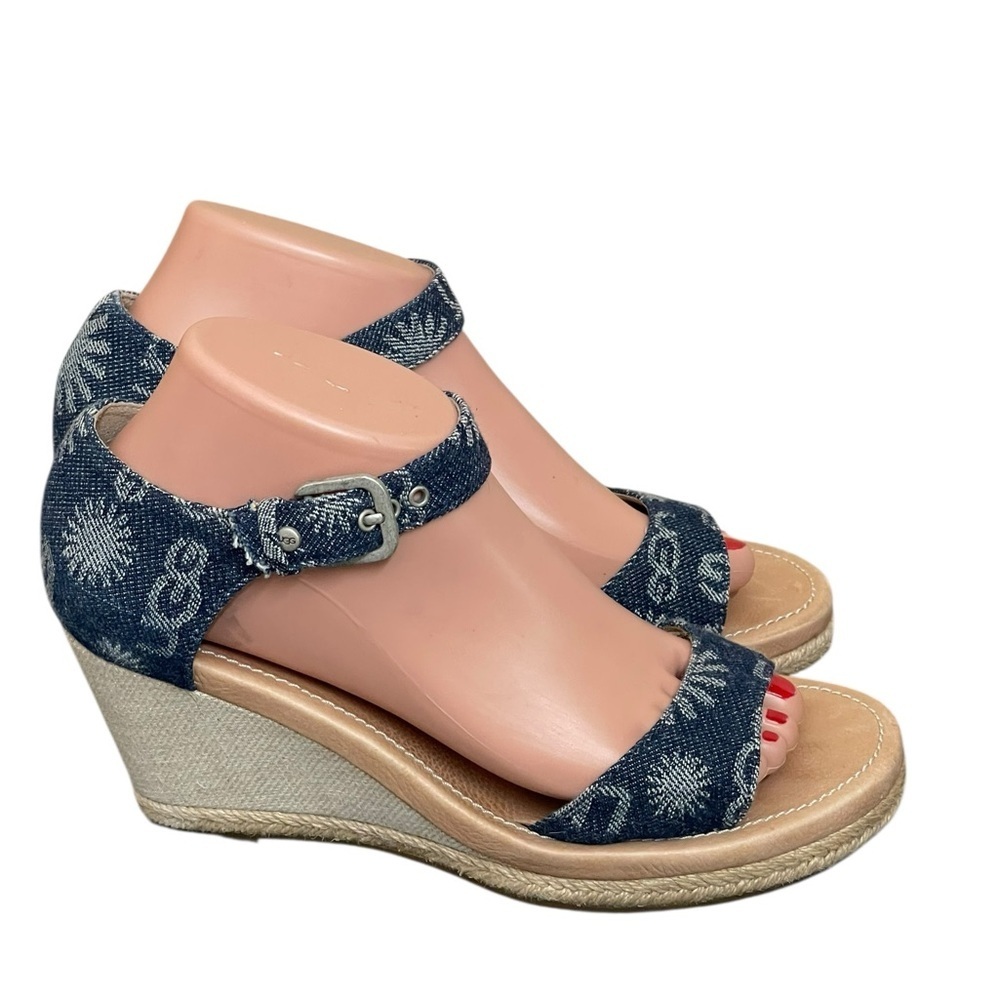 Ugg Atasha Monogram Denim Wedge Sandals size 8 - Picture 4 of 13